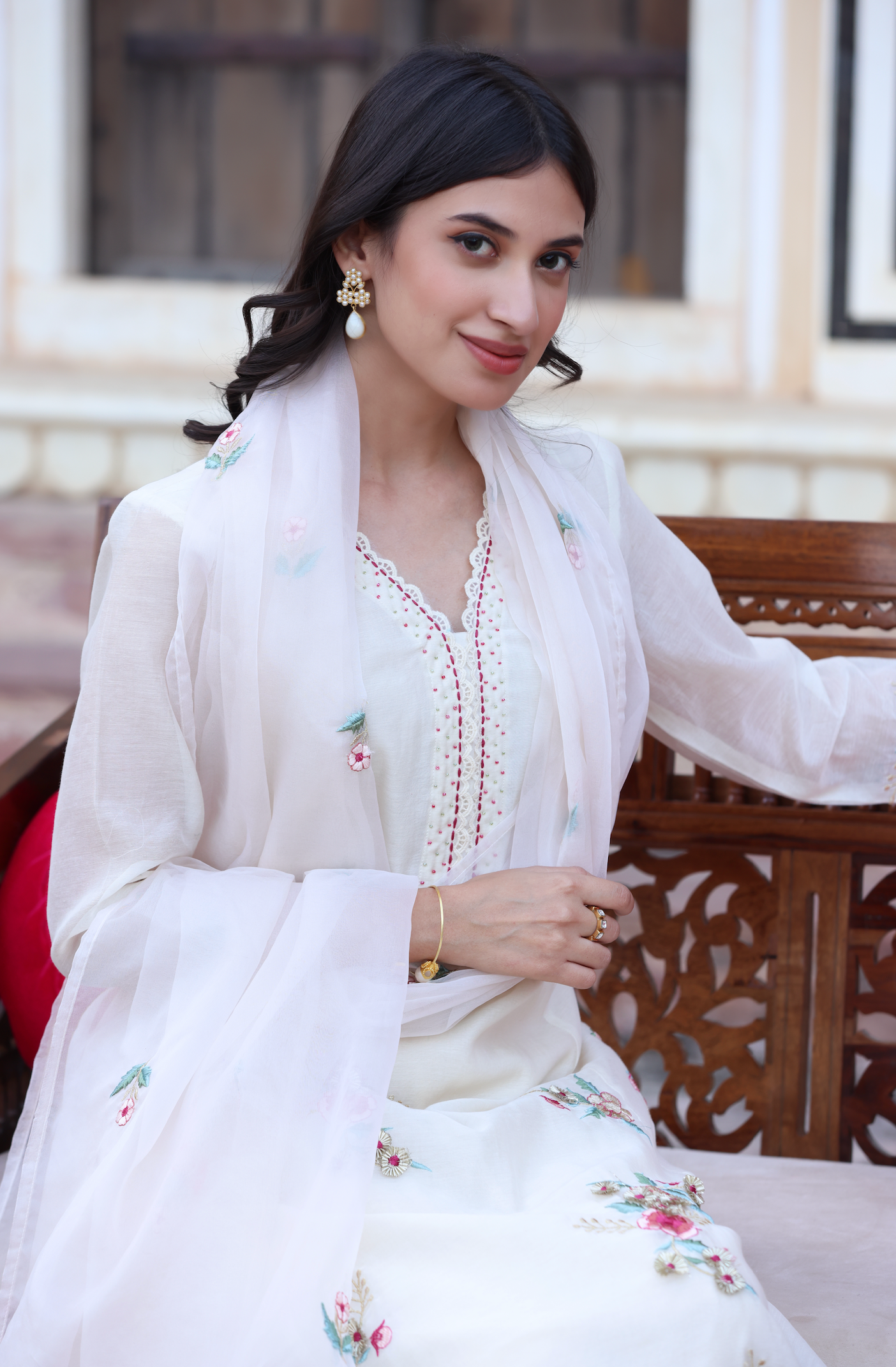 Elegant White A-Line Suit Set