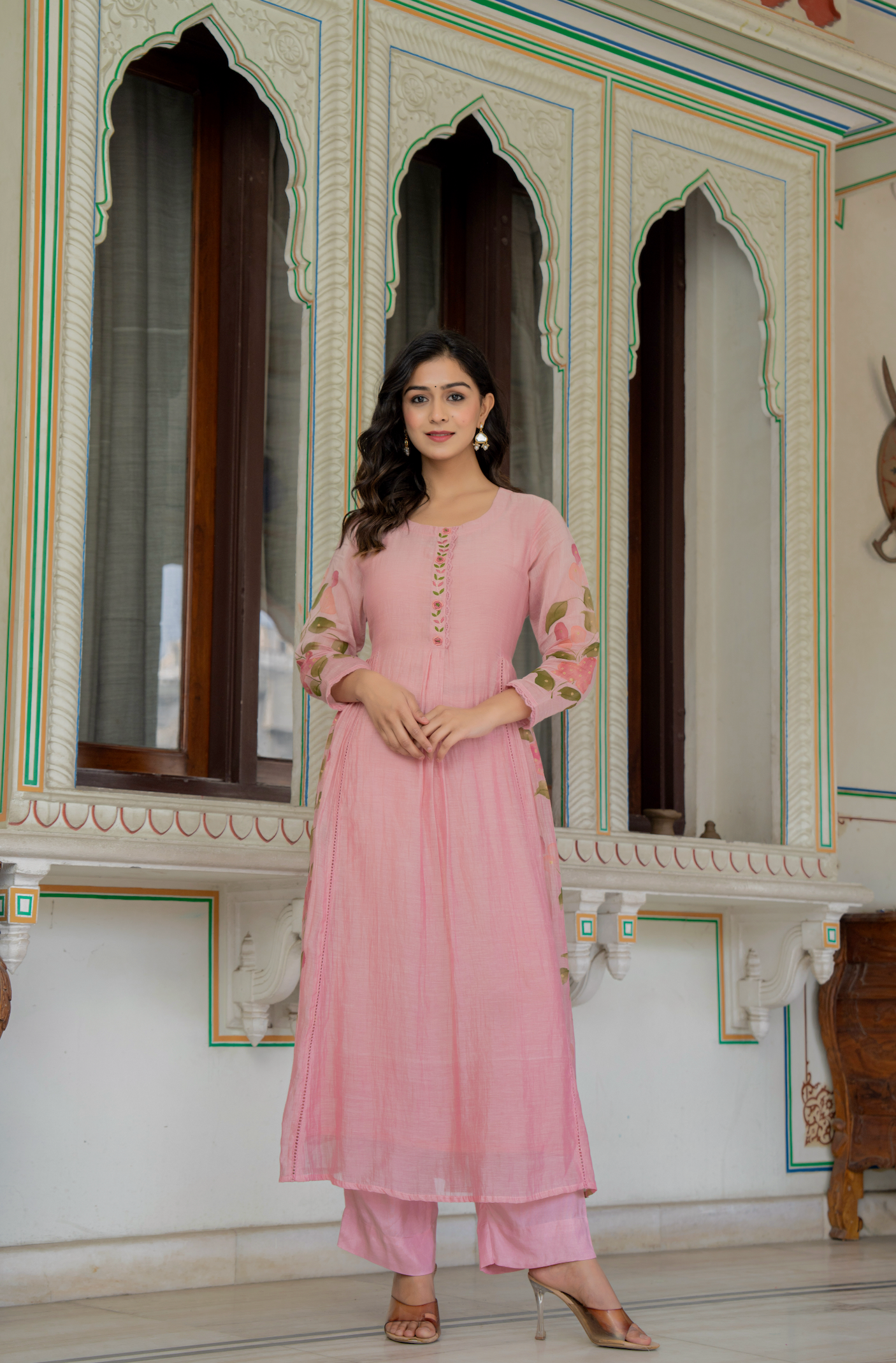 Peach Blossom Chanderi Suit Set