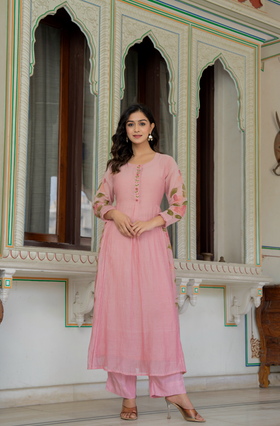 Peach Blossom Chanderi Suit Set