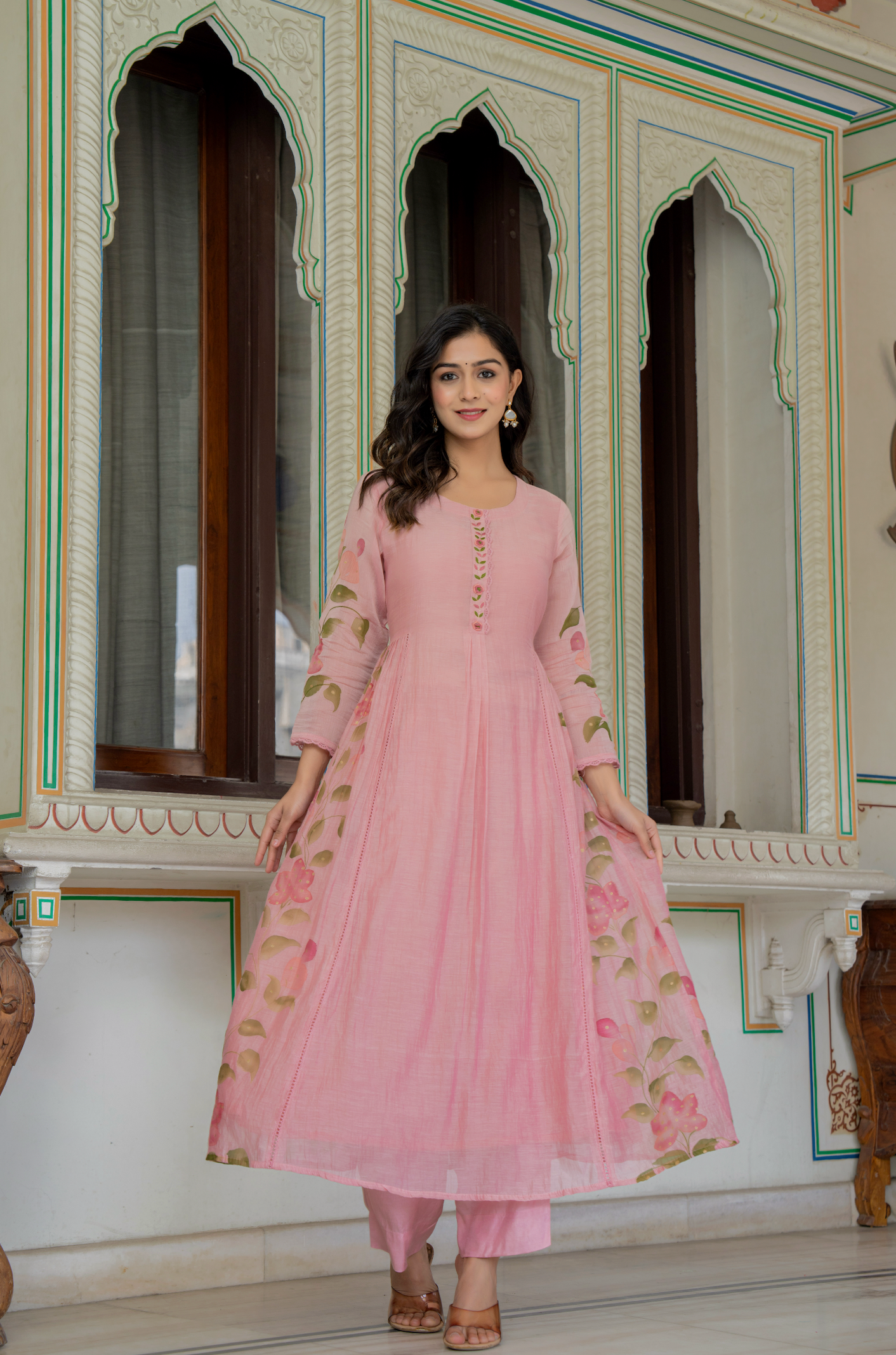 Peach Blossom Chanderi Suit Set