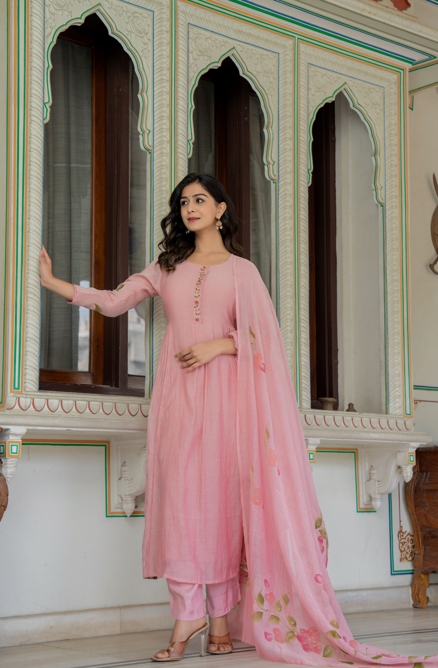 Peach Blossom Chanderi Suit Set