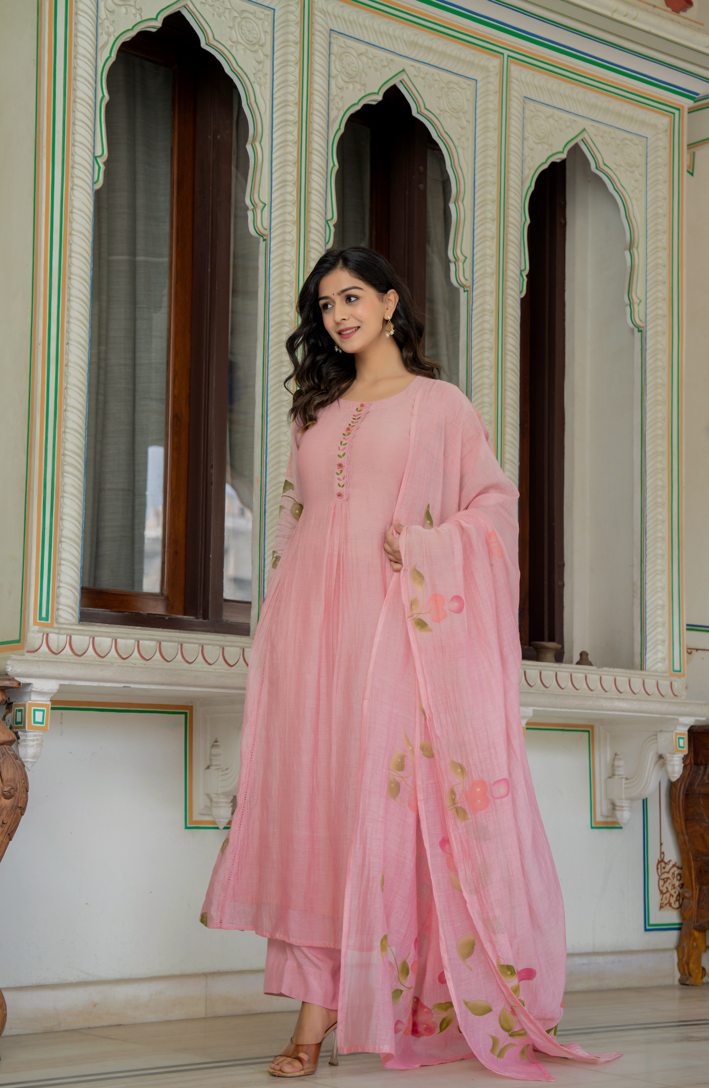 Peach Blossom Chanderi Suit Set