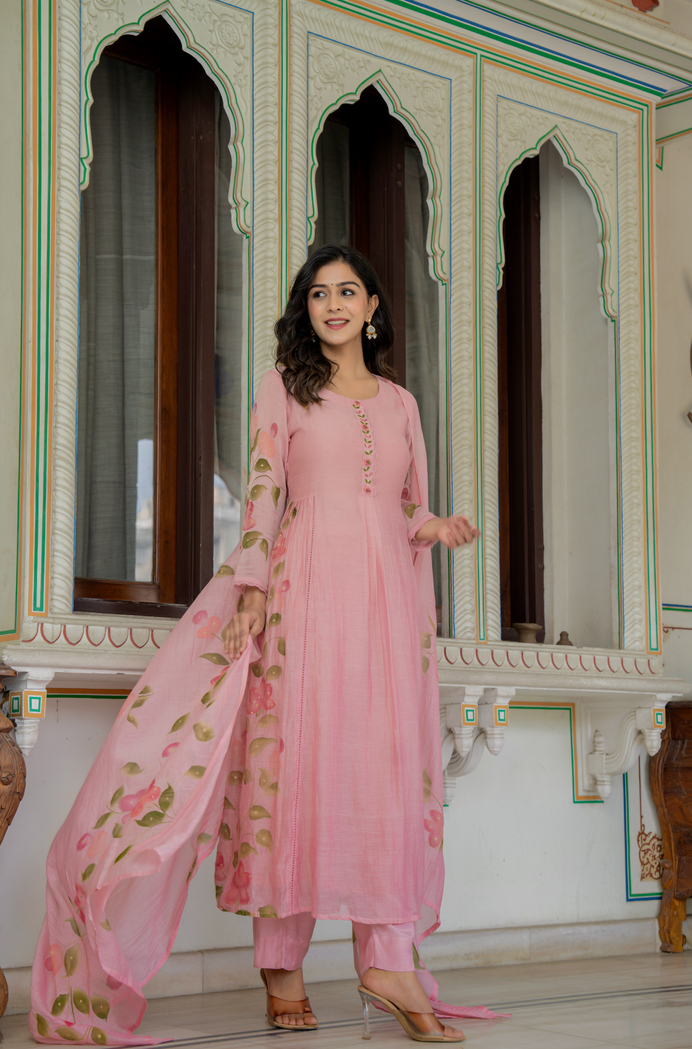 Peach Blossom Chanderi Suit Set