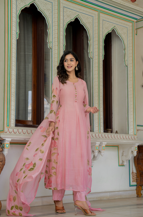 Peach Blossom Chanderi Suit Set
