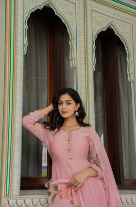 Peach Blossom Chanderi Suit Set