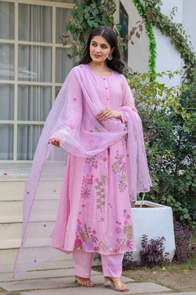Lilac Luxe Mul Chanderi Suit Set