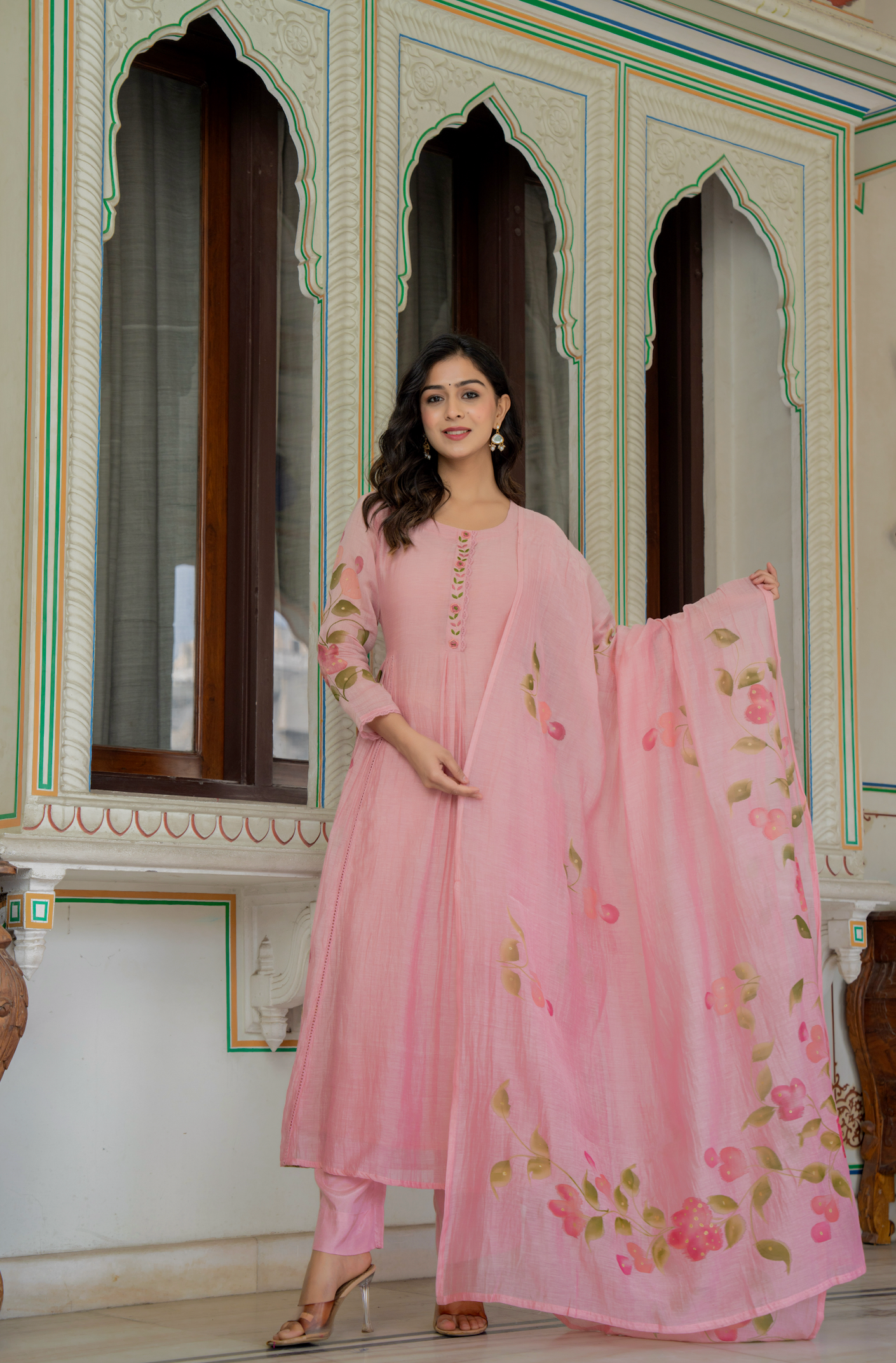 Peach Blossom Chanderi Suit Set