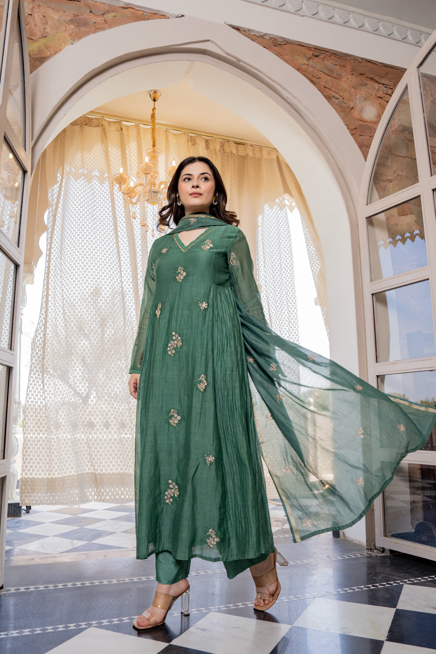 Olive Luxe Chanderi Suit Set