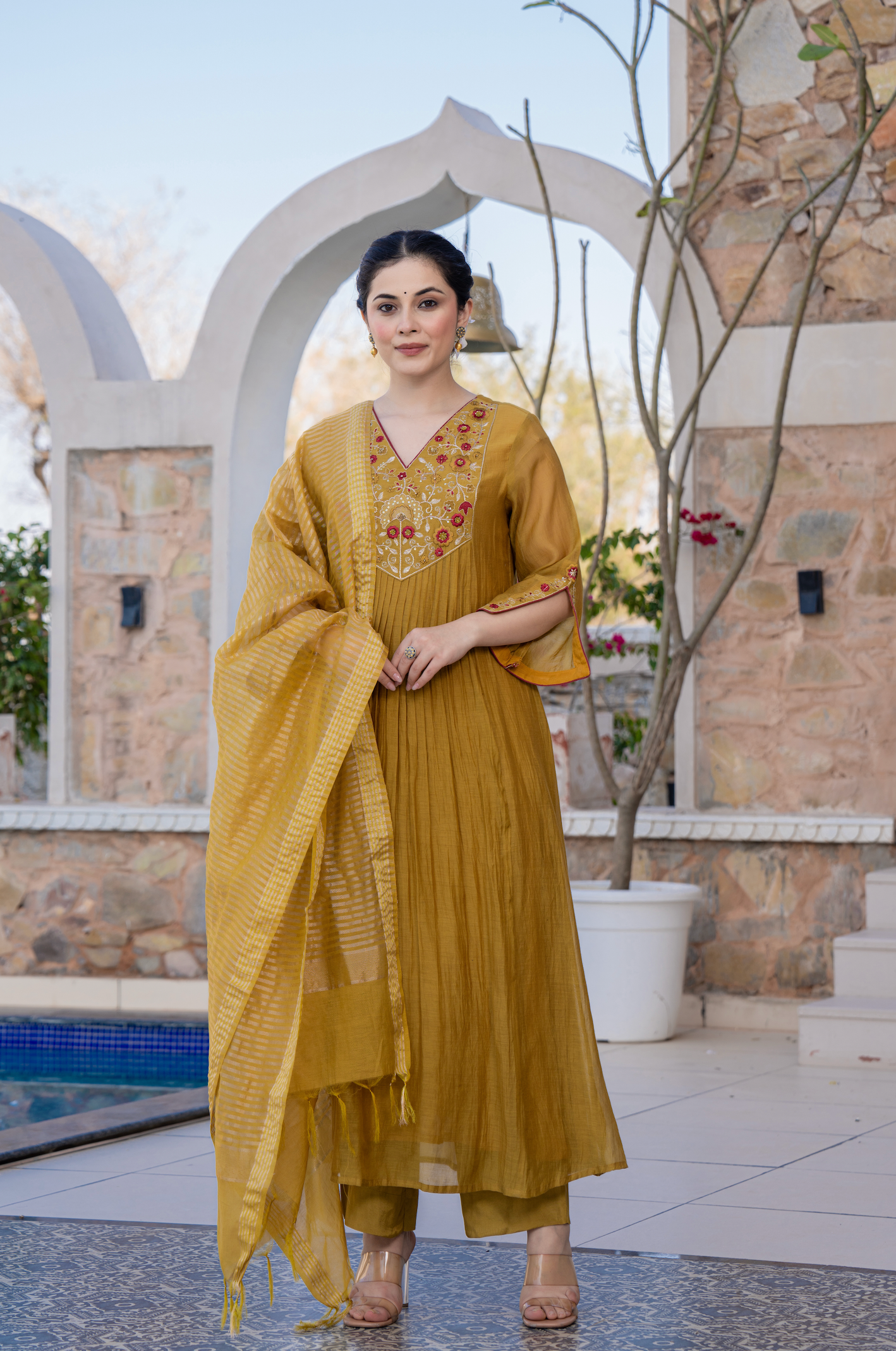 Mustard Charm Chanderi Suit Set