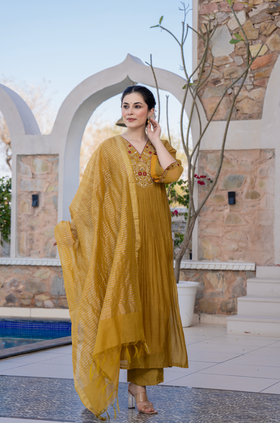 Mustard Charm Chanderi Suit Set