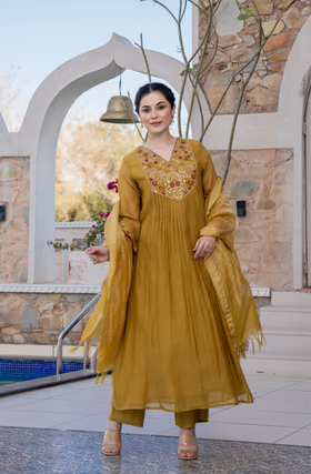 Mustard Charm Chanderi Suit Set