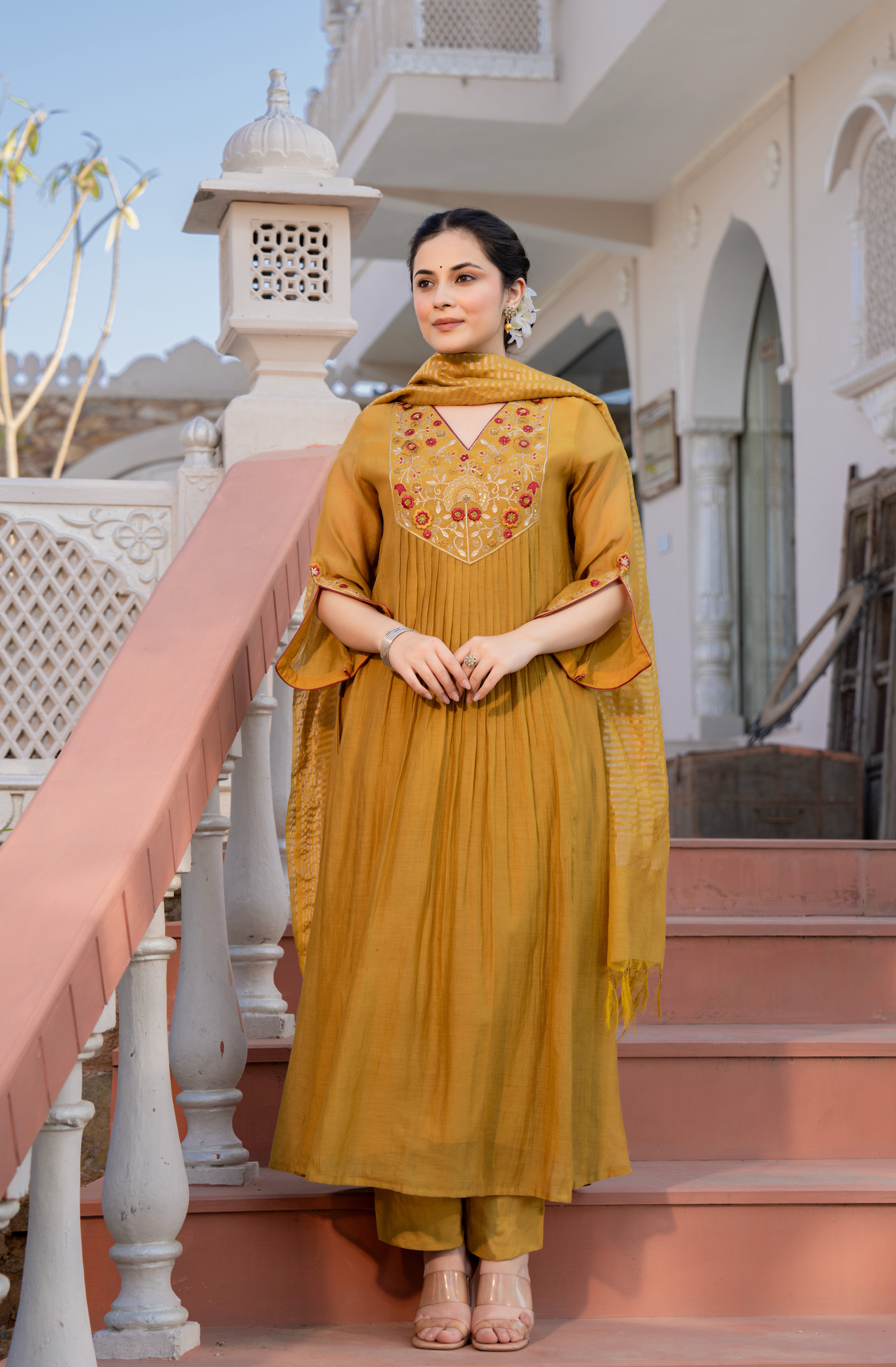 Mustard Charm Chanderi Suit Set