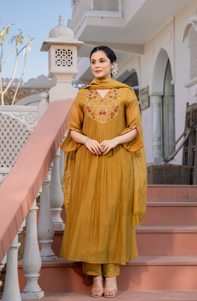 Mustard Charm Chanderi Suit Set