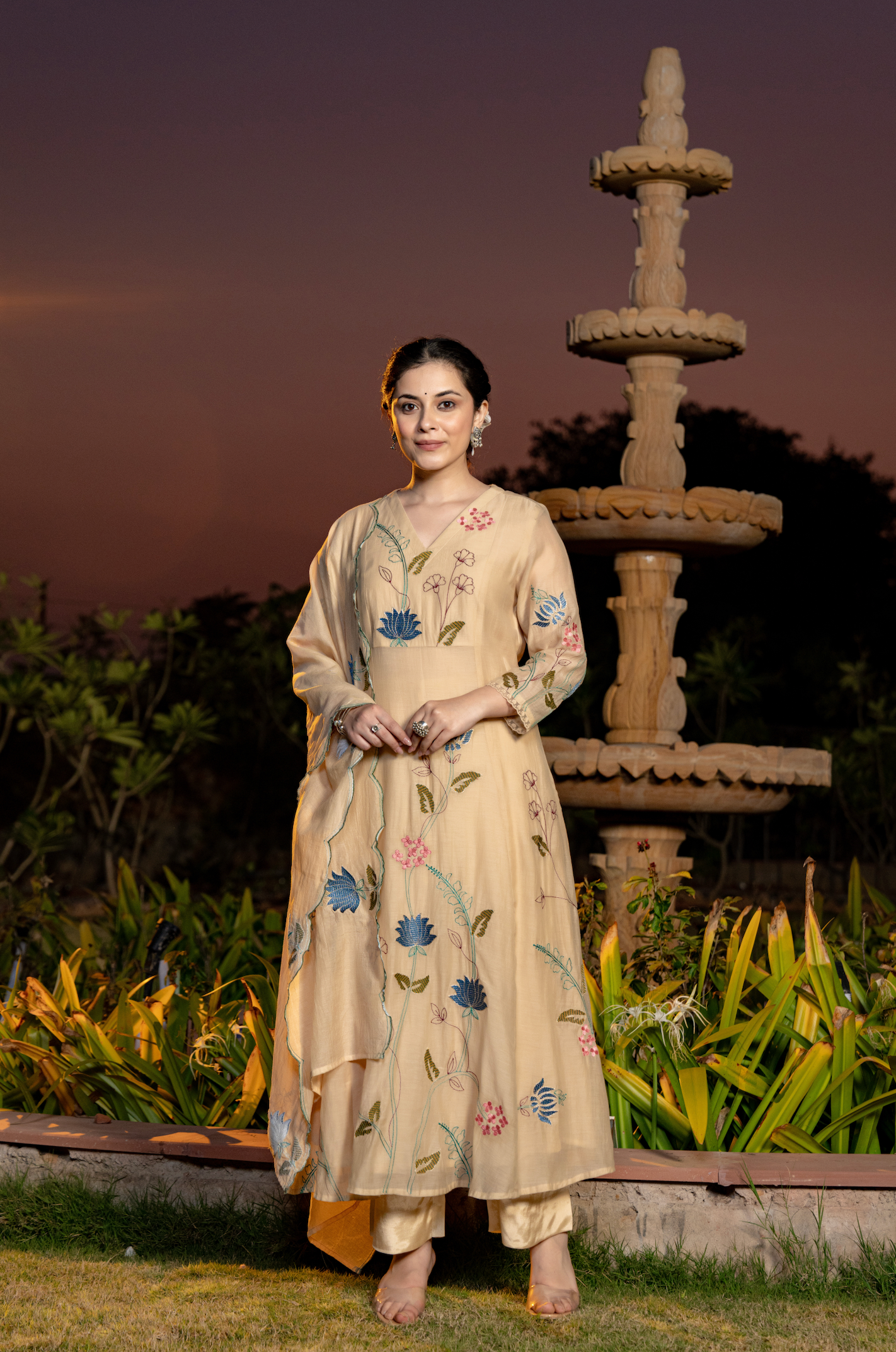 Sunlit Cream Chanderi Suit Set