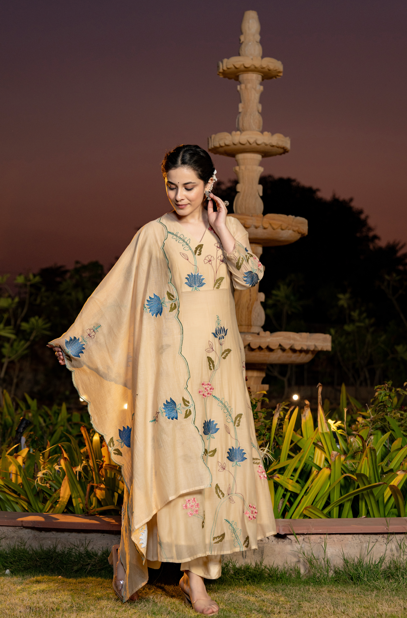 Sunlit Cream Chanderi Suit Set
