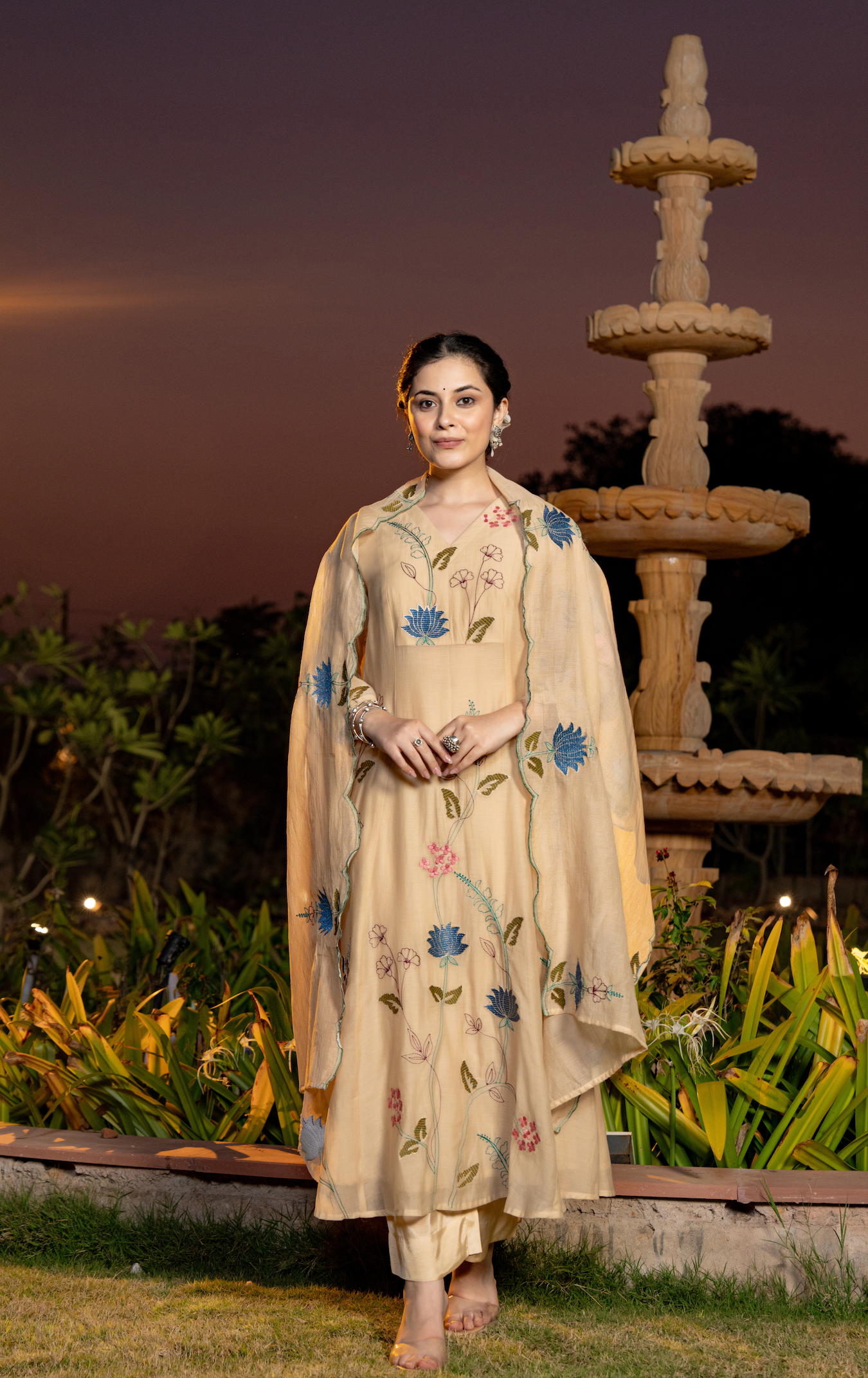 Sunlit Cream Chanderi Suit Set