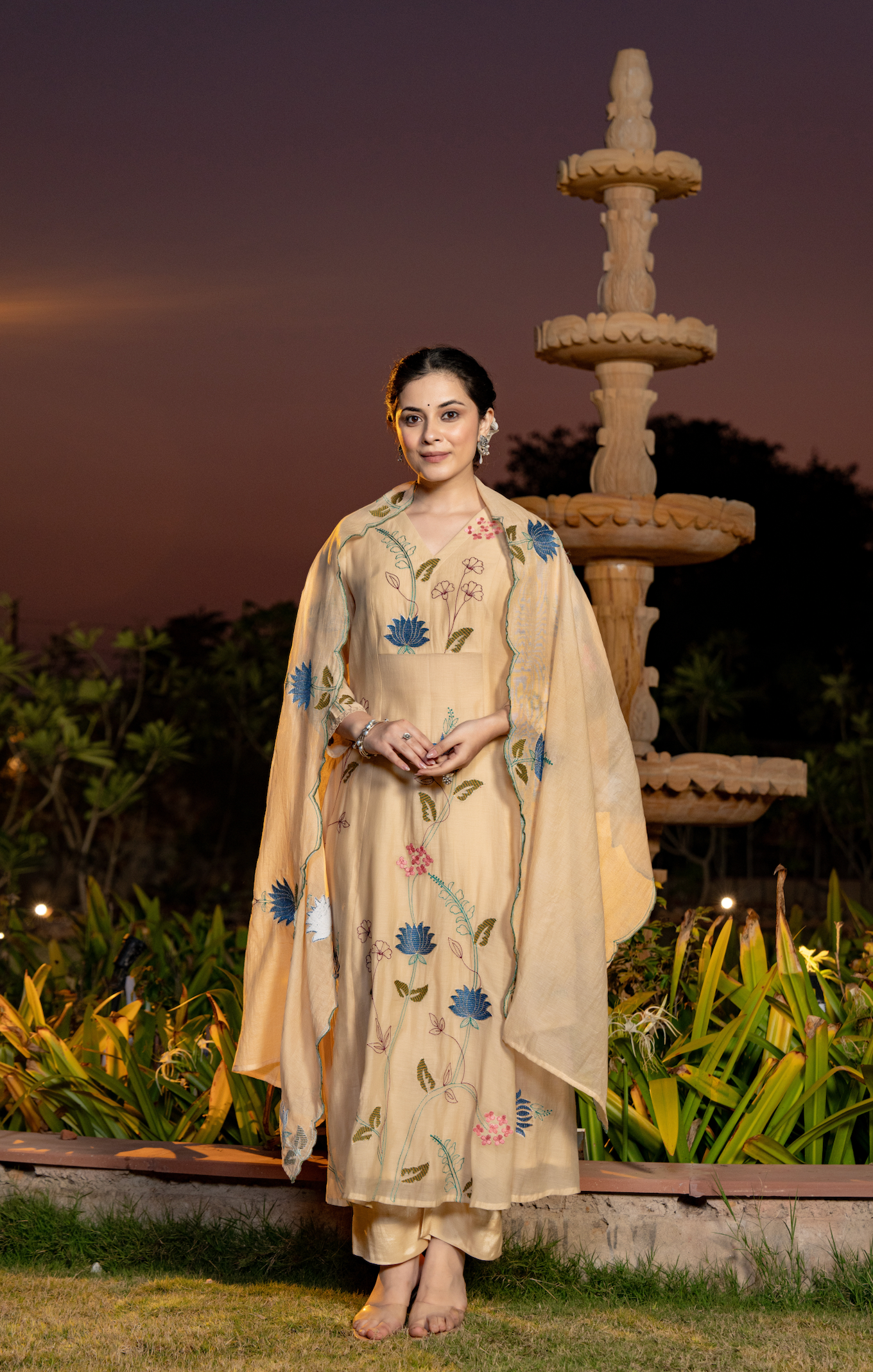 Sunlit Cream Chanderi Suit Set