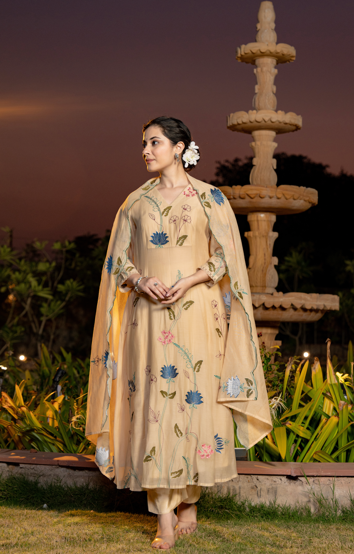 Sunlit Cream Chanderi Suit Set