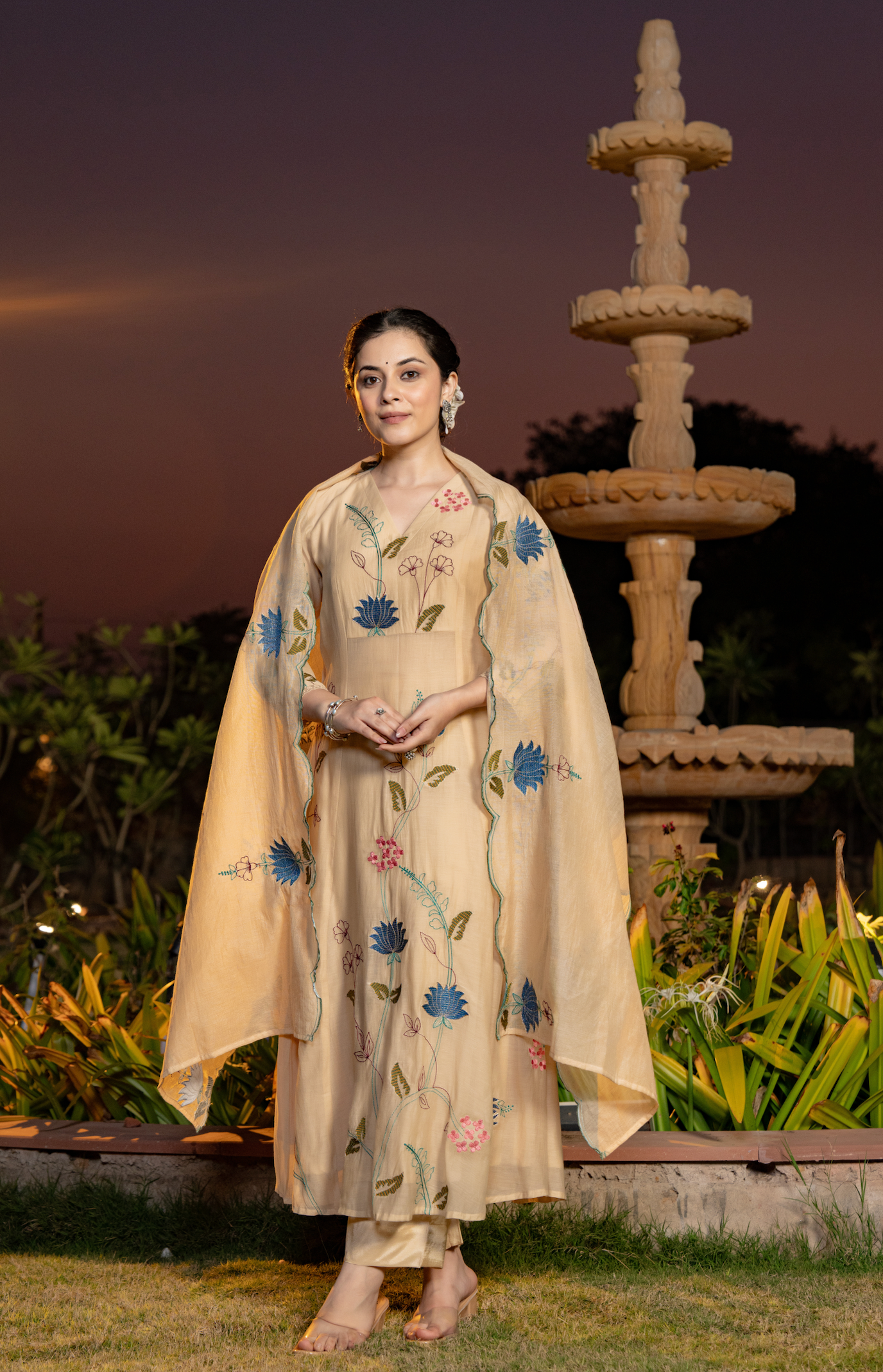 Sunlit Cream Chanderi Suit Set