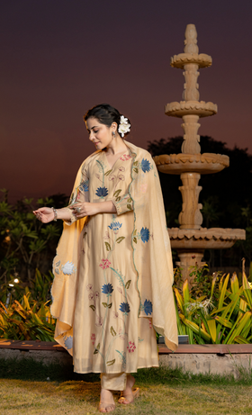 Sunlit Cream Chanderi Suit Set