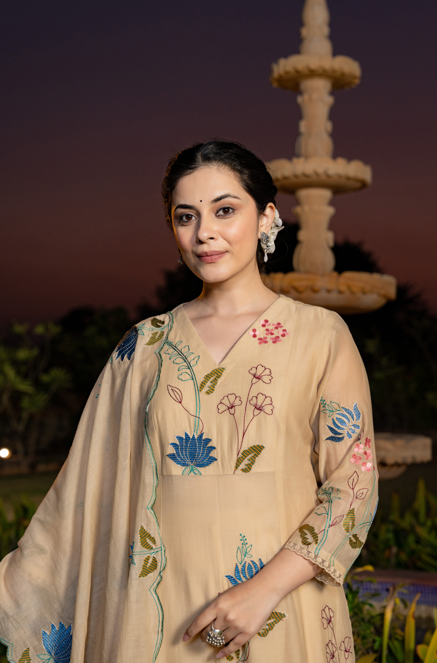 Sunlit Cream Chanderi Suit Set