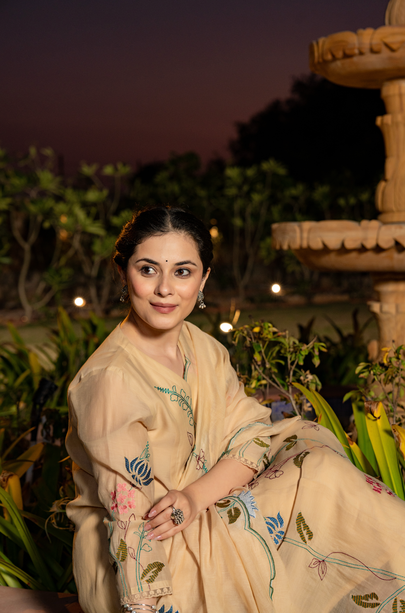 Sunlit Cream Chanderi Suit Set