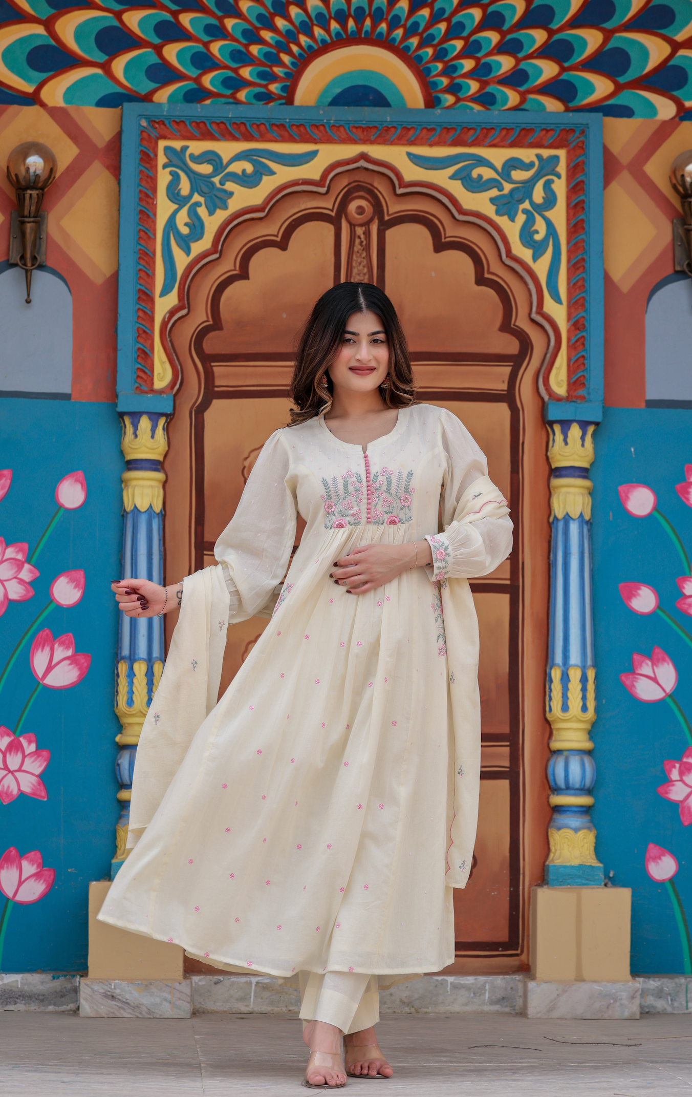 Pearl Glow Mulmul Suit Set - View 4 - Ethnic Wear by Aykaa