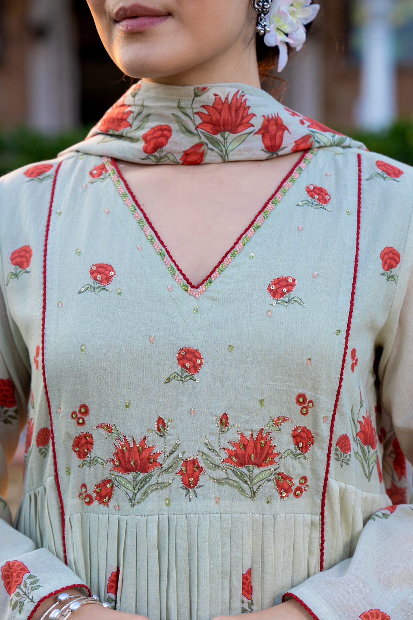Serene Sky Cotton Suit Set