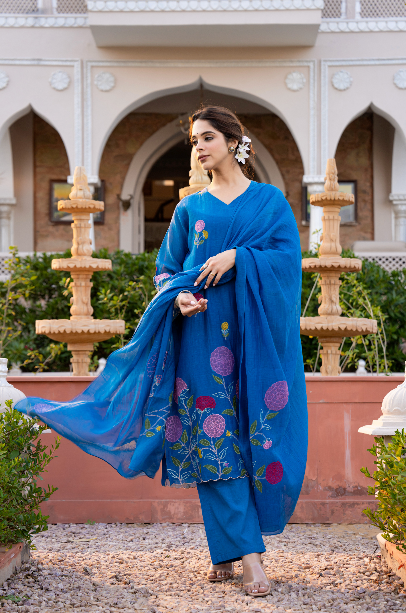 Monsoon Bloom Mul Chanderi Suit Set