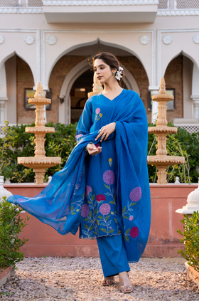 Monsoon Bloom Mul Chanderi Suit Set