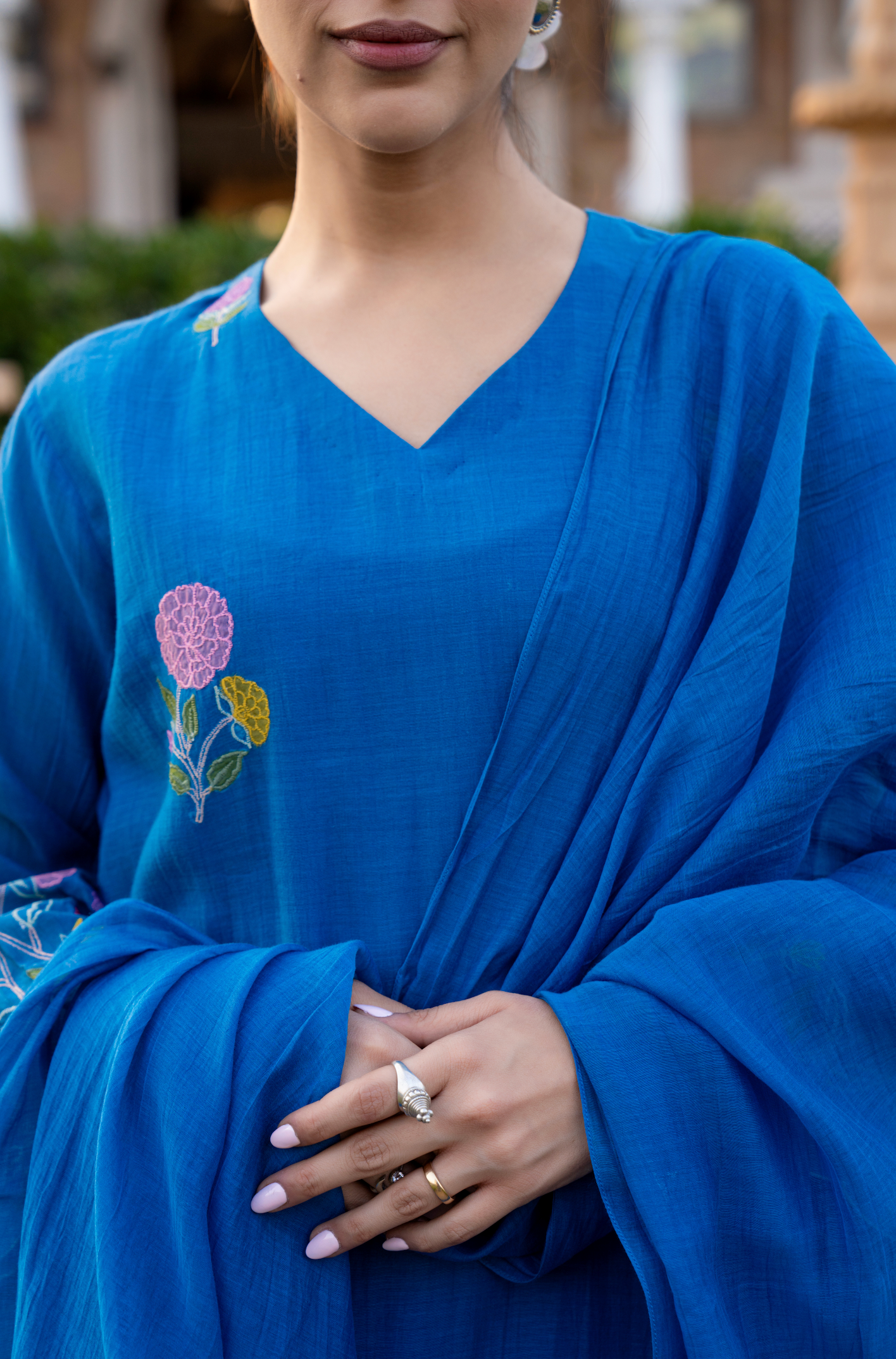 Monsoon Bloom Mul Chanderi Suit Set