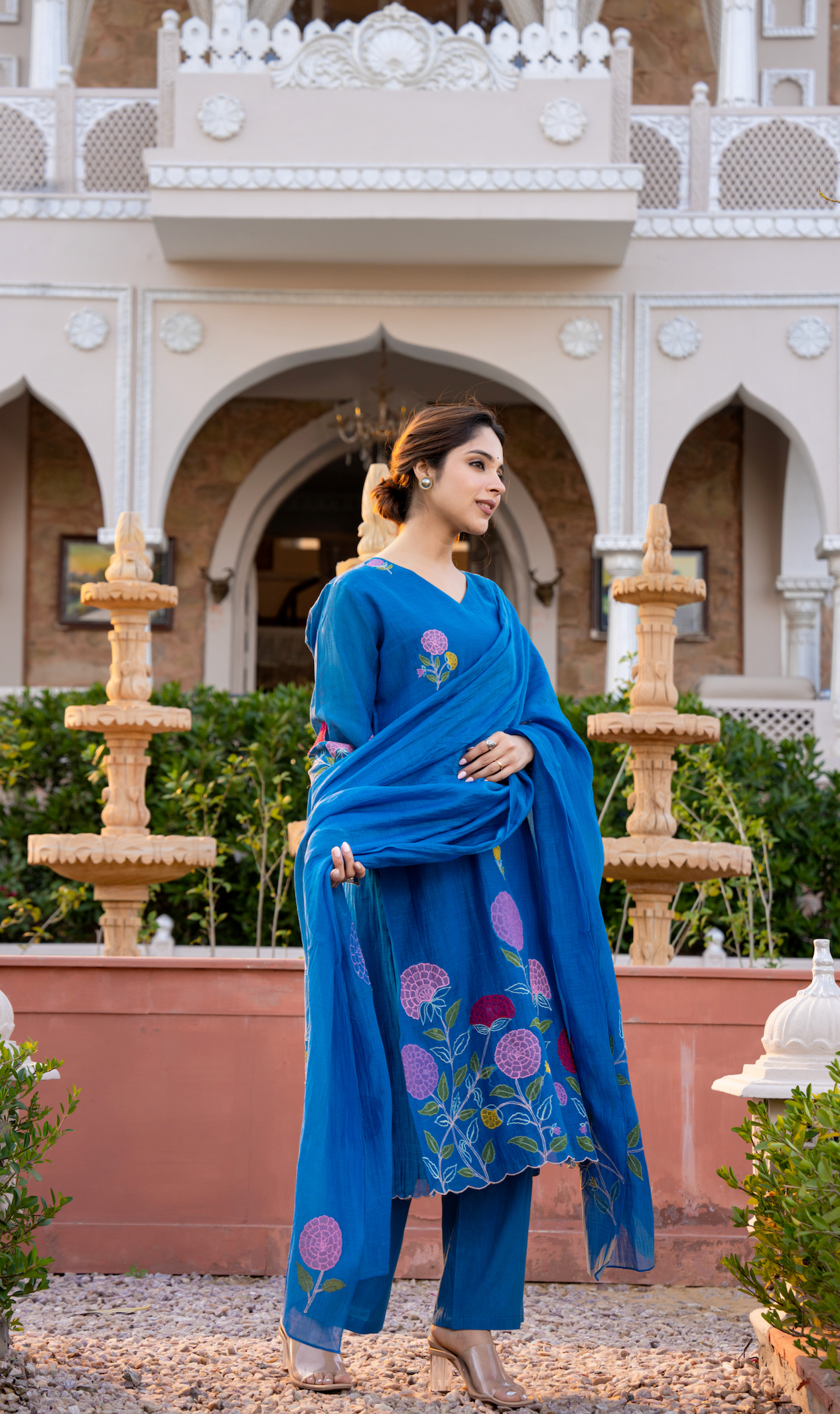 Monsoon Bloom Mul Chanderi Suit Set