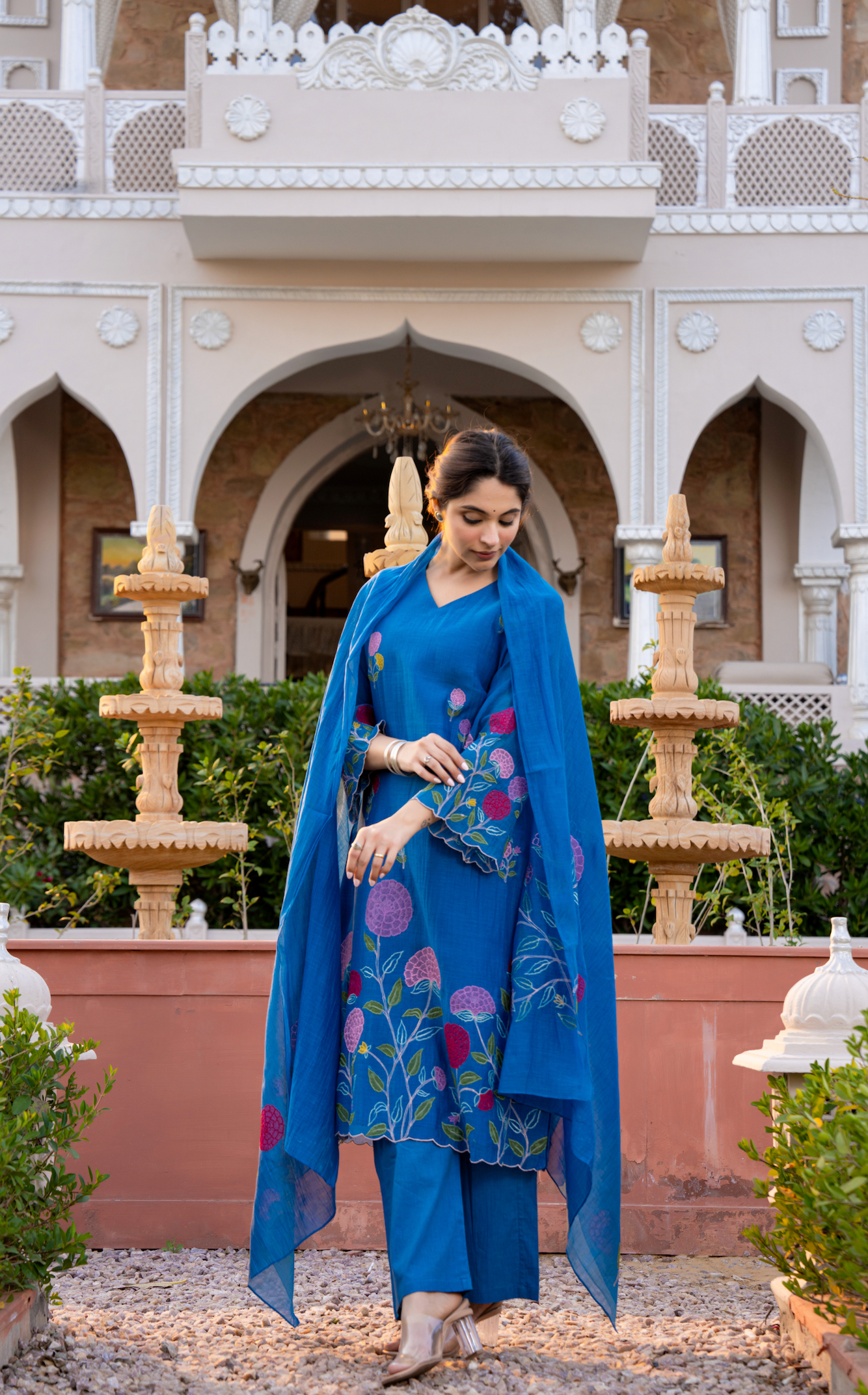 Monsoon Bloom Mul Chanderi Suit Set