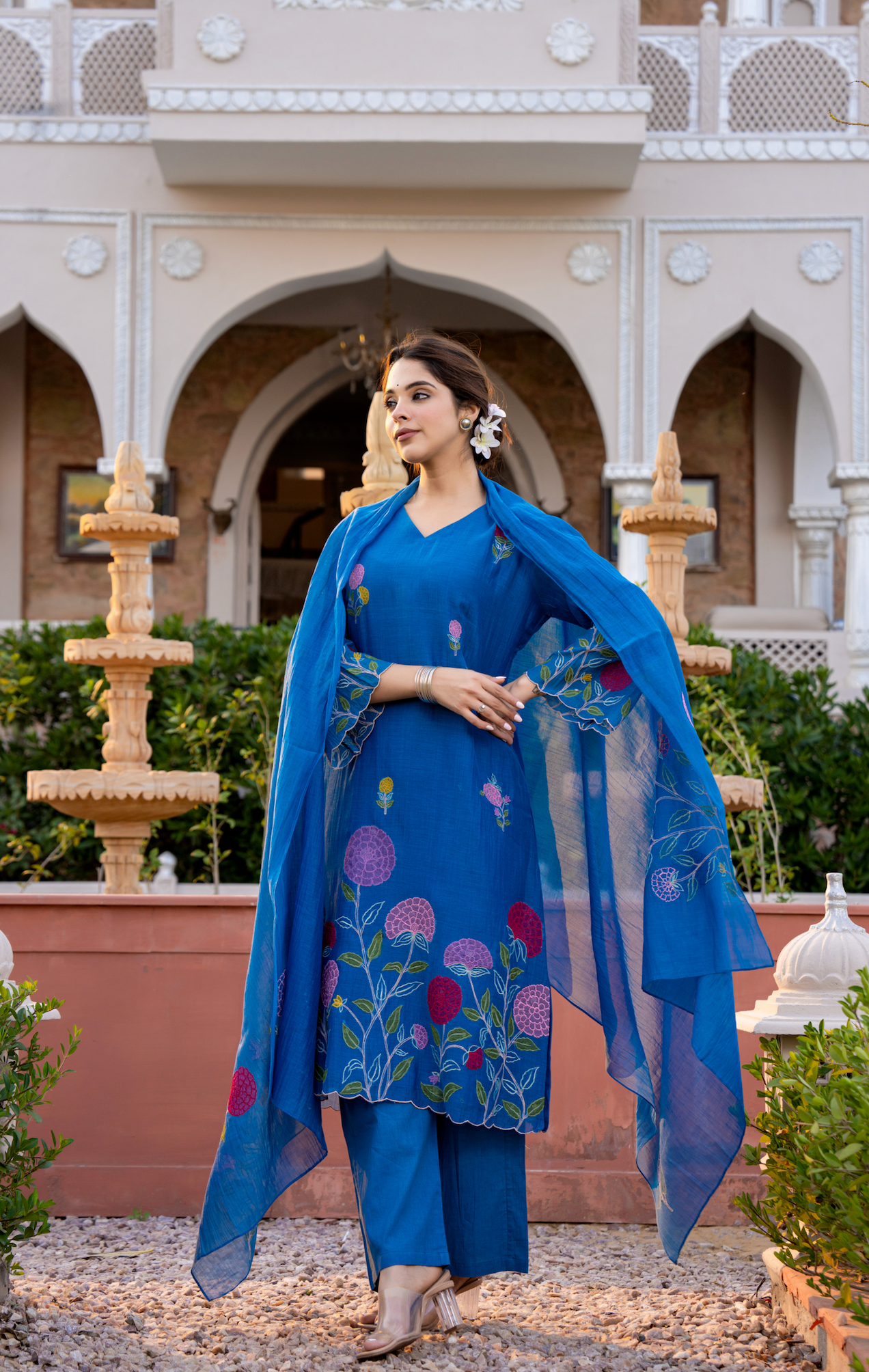 Monsoon Bloom Mul Chanderi Suit Set