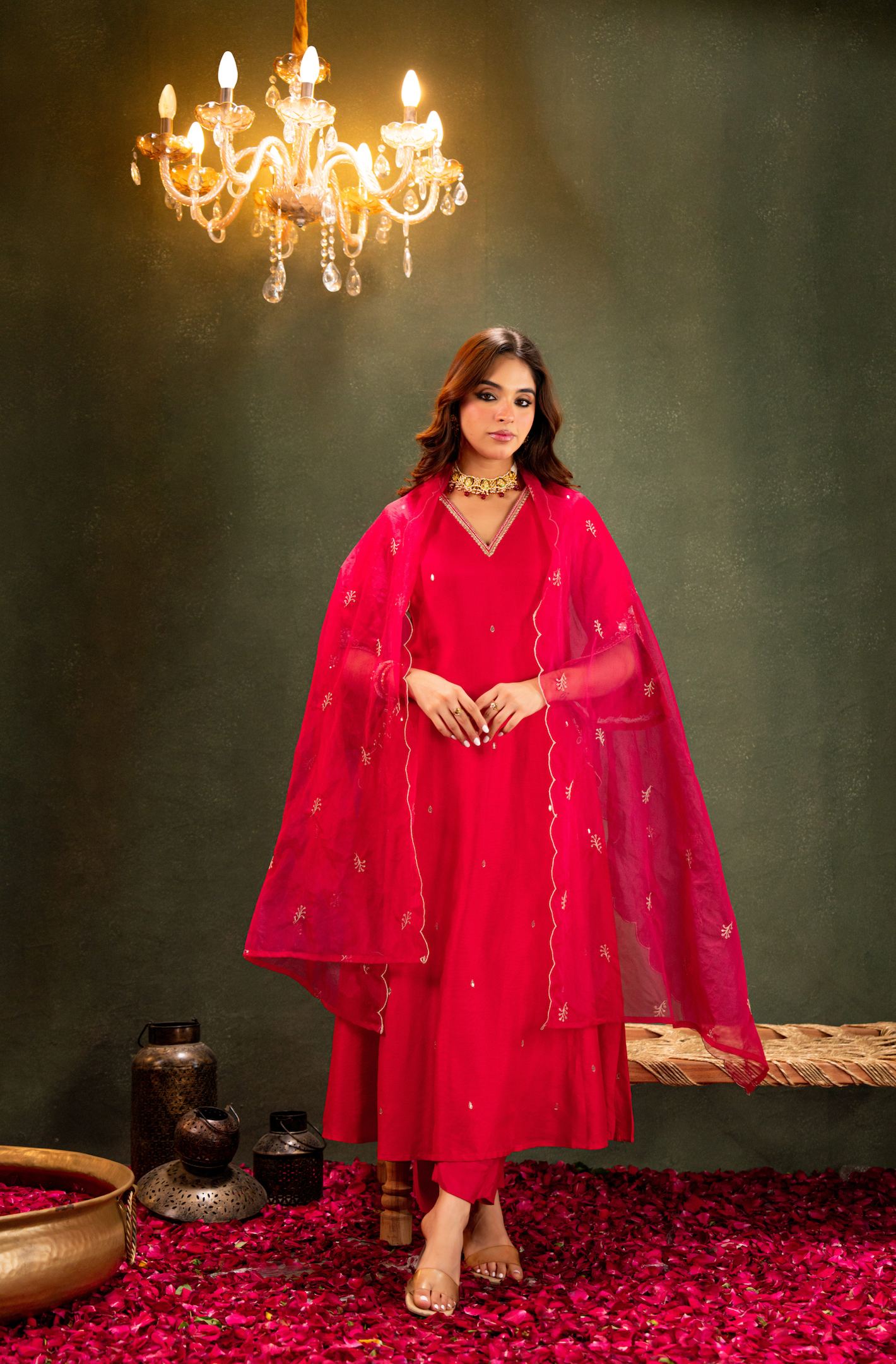 Crimson Radiance Silk Suit Set