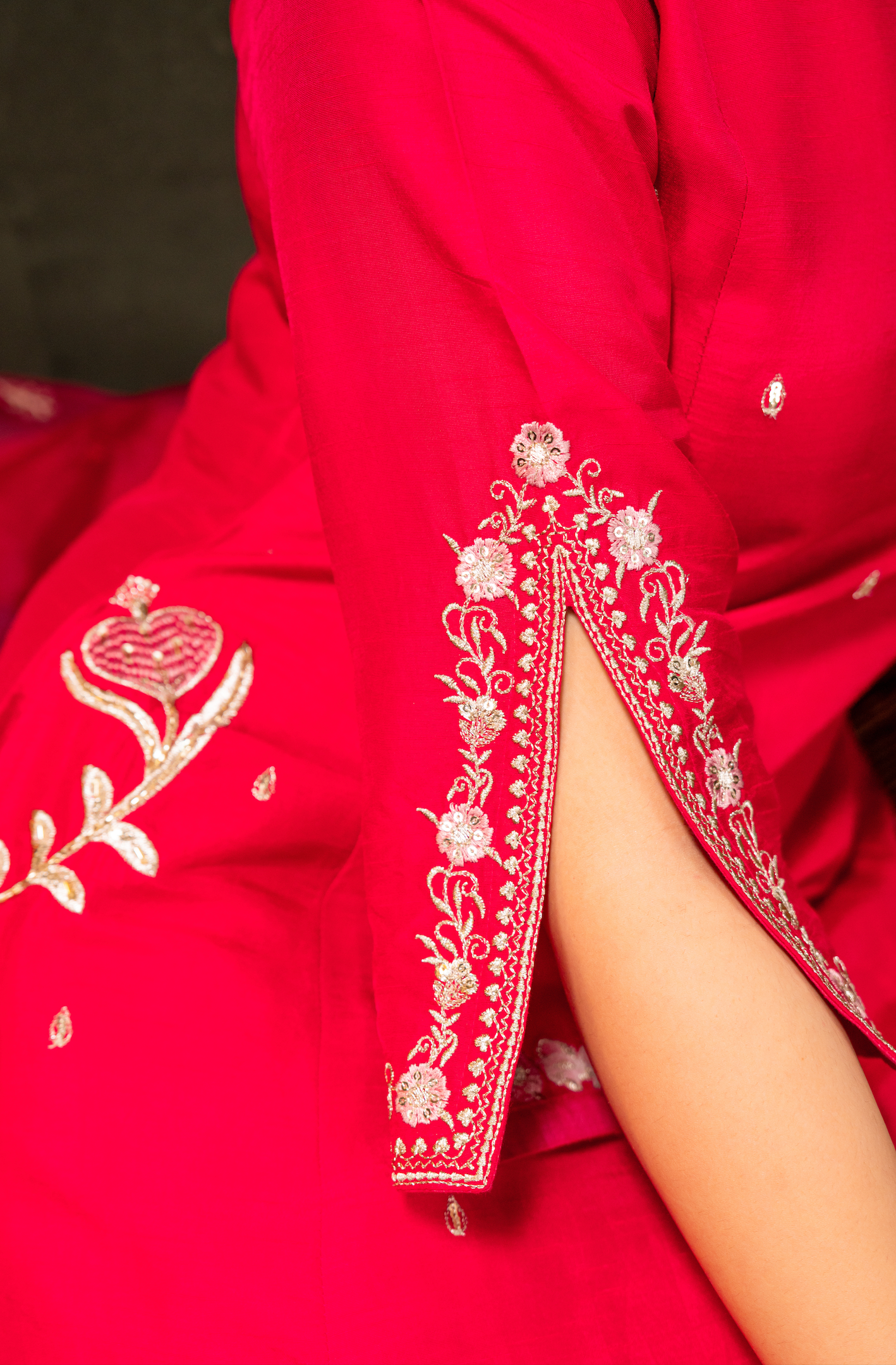 Crimson Radiance Silk Suit Set