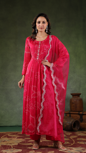 Reddish Pink Chinnon Suit Set