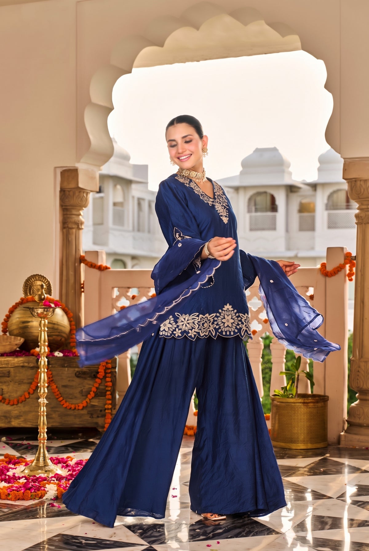 Midnight Blue Embroidered Suit Set