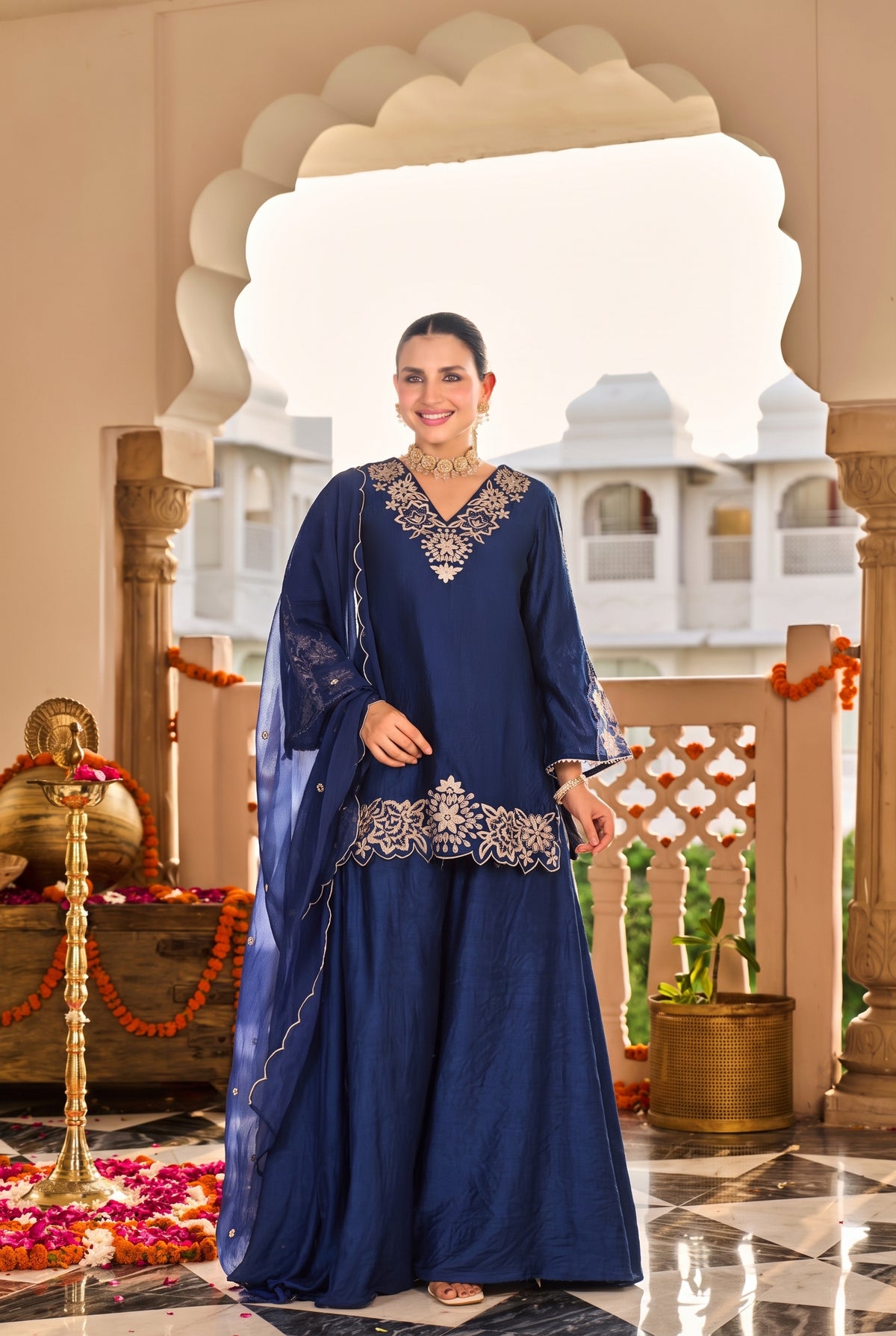 Midnight Blue Embroidered Suit Set