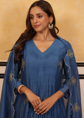 Lush Blue Chanderi Suit Set