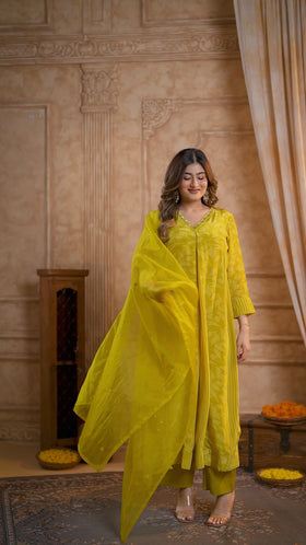 Yellow Ember Crepe Suit Set