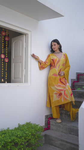 Bright Yellow Printed Suit Set