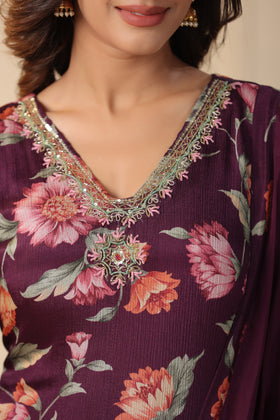 Purple Chinnon Kurta Set