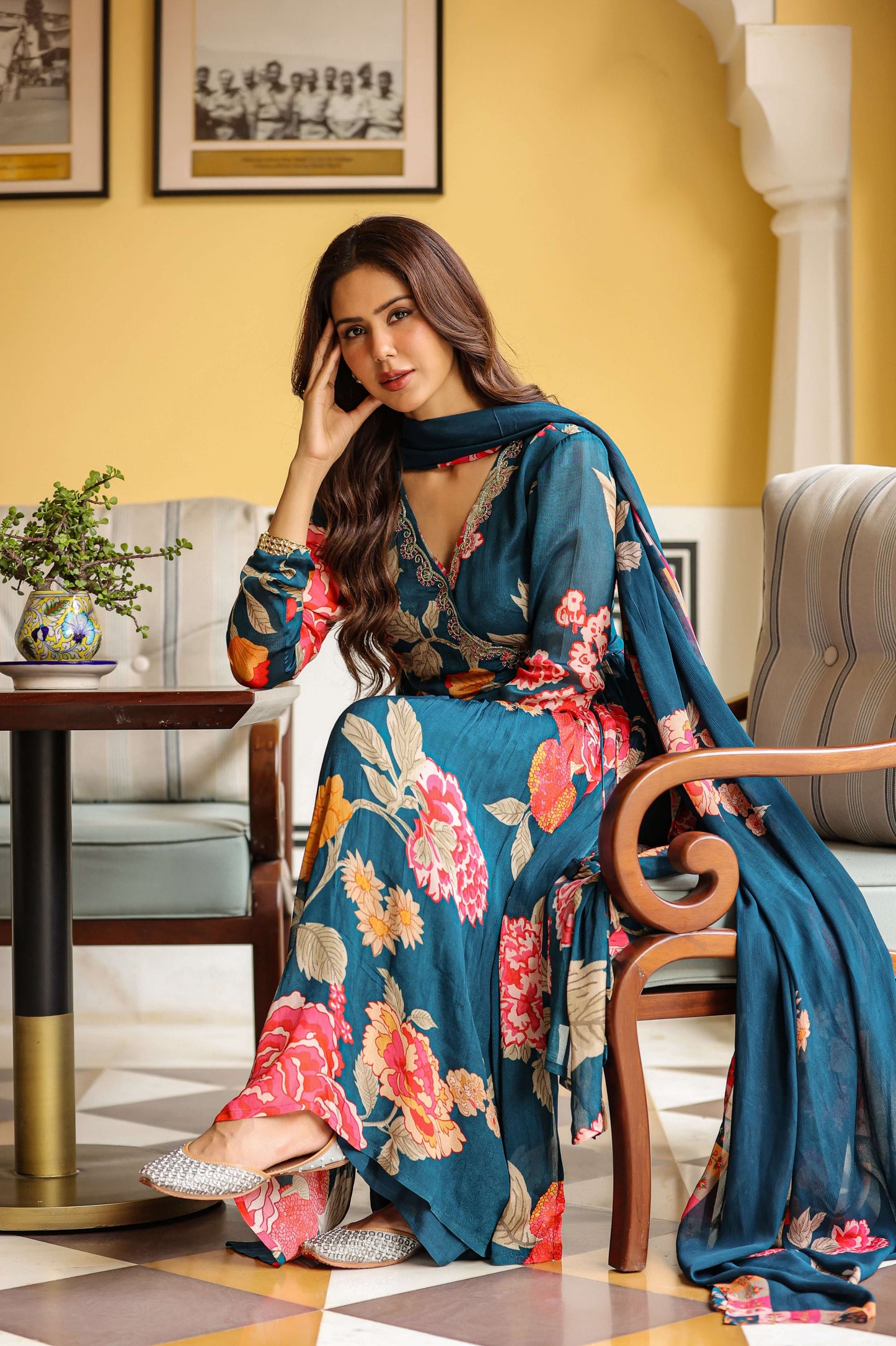 Teal Blue Anarkali Angrakhaa suit set