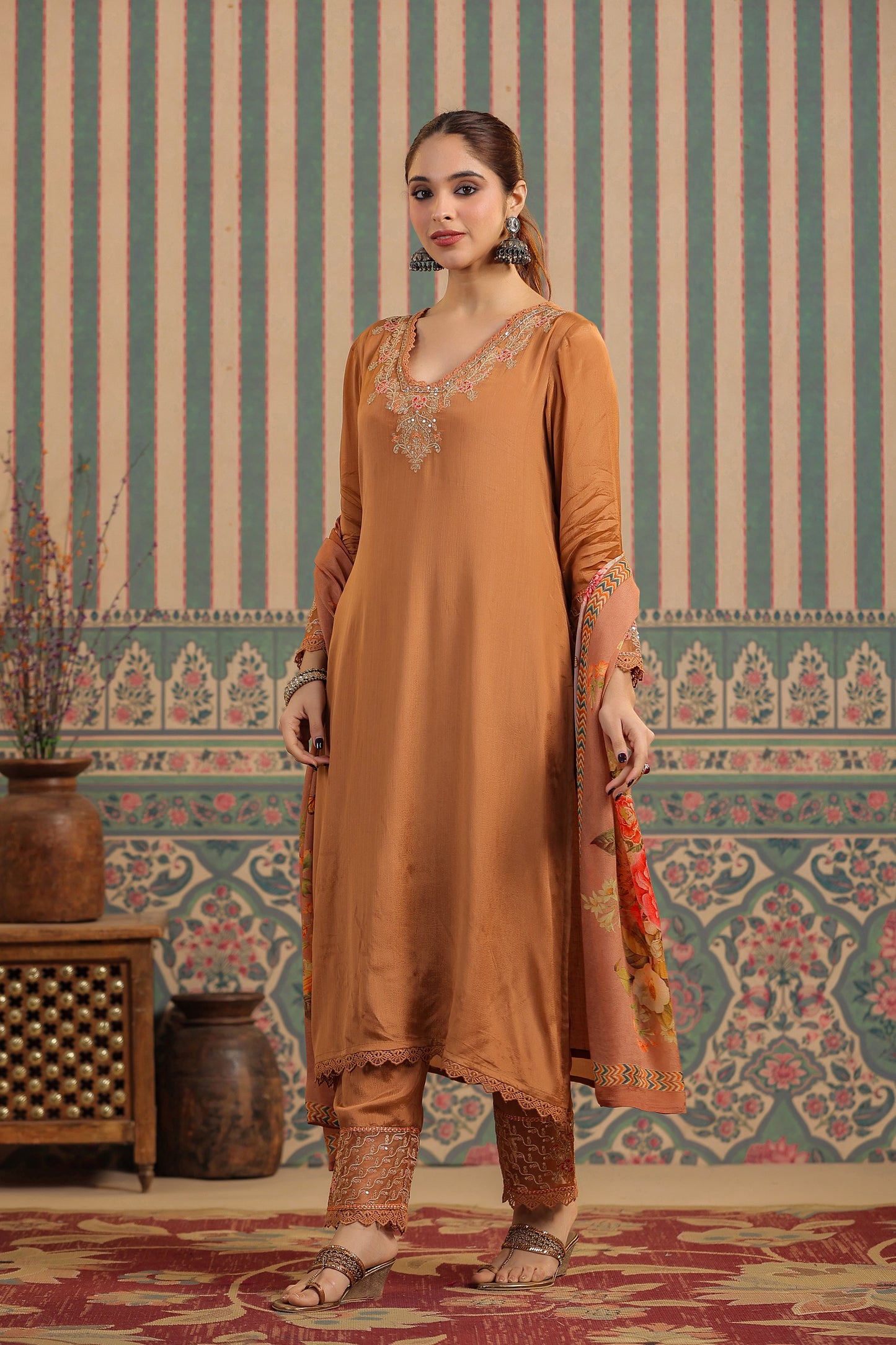 Brown Chinnon Kurta Set