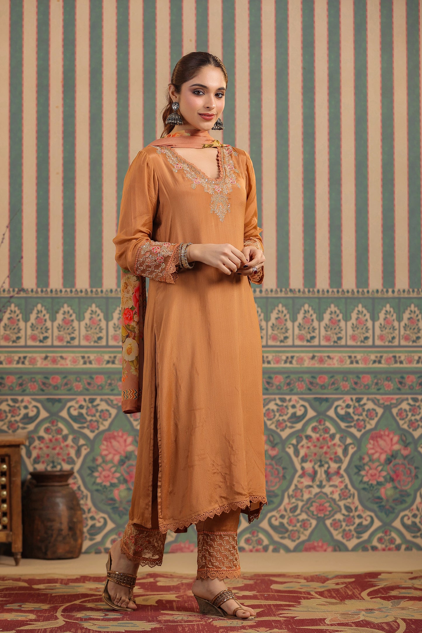 Brown Chinnon Kurta Set