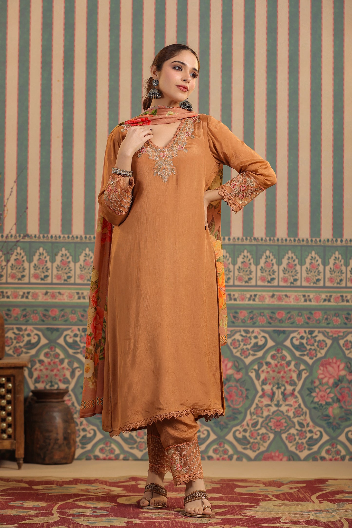 Brown Chinnon Kurta Set