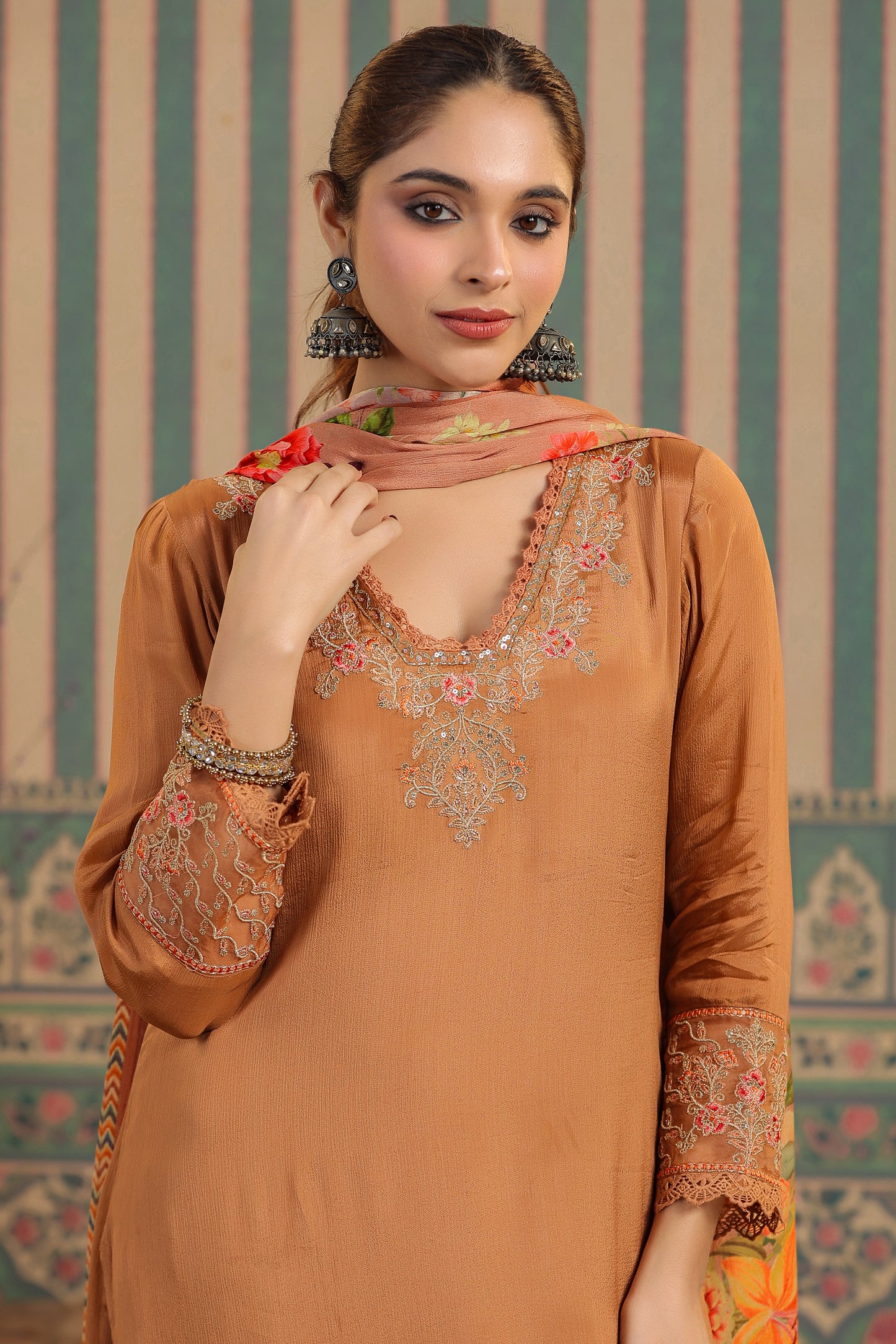 Brown Chinnon Kurta Set