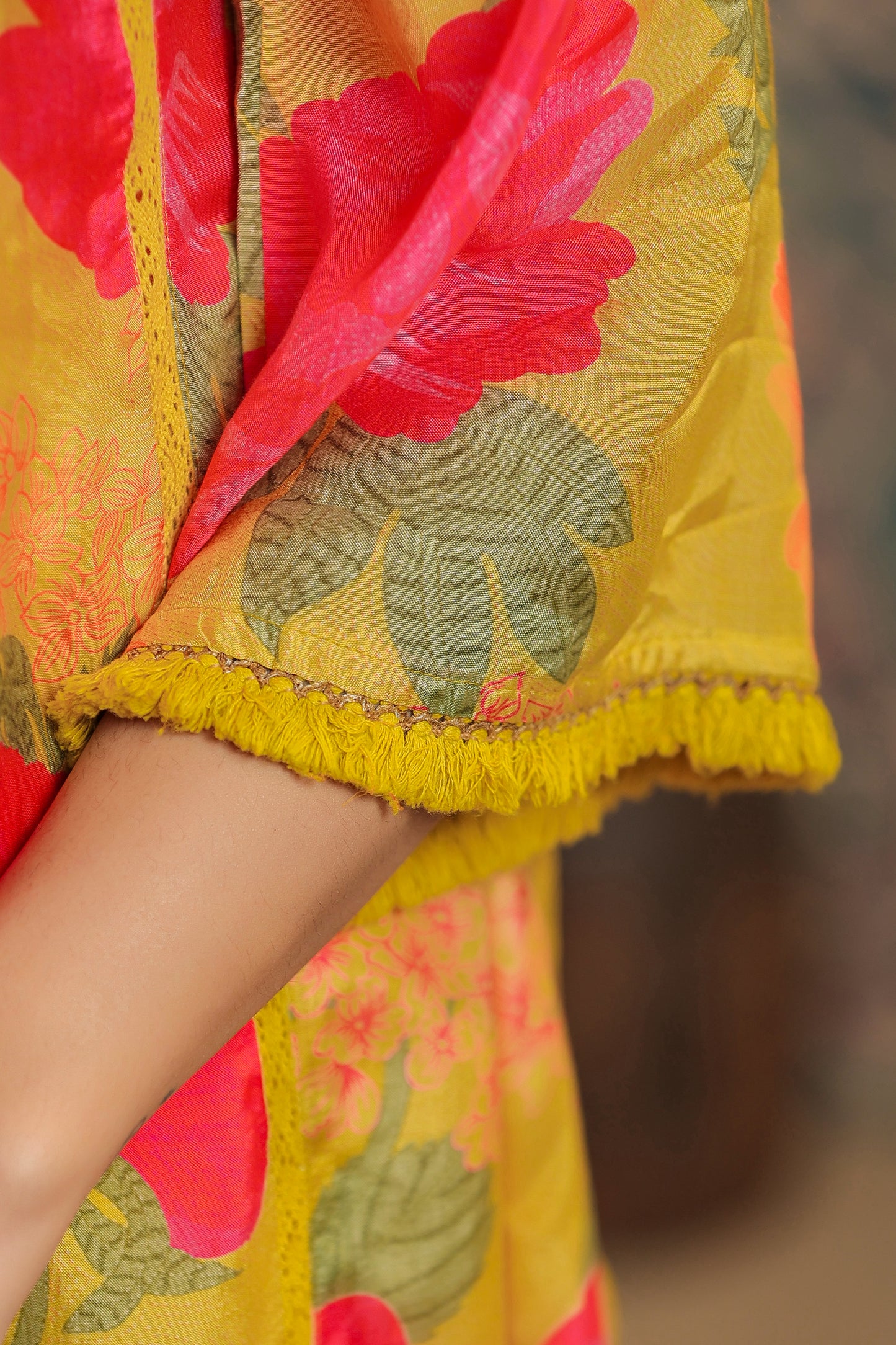 Yellow Floral Muslin Kurta Set