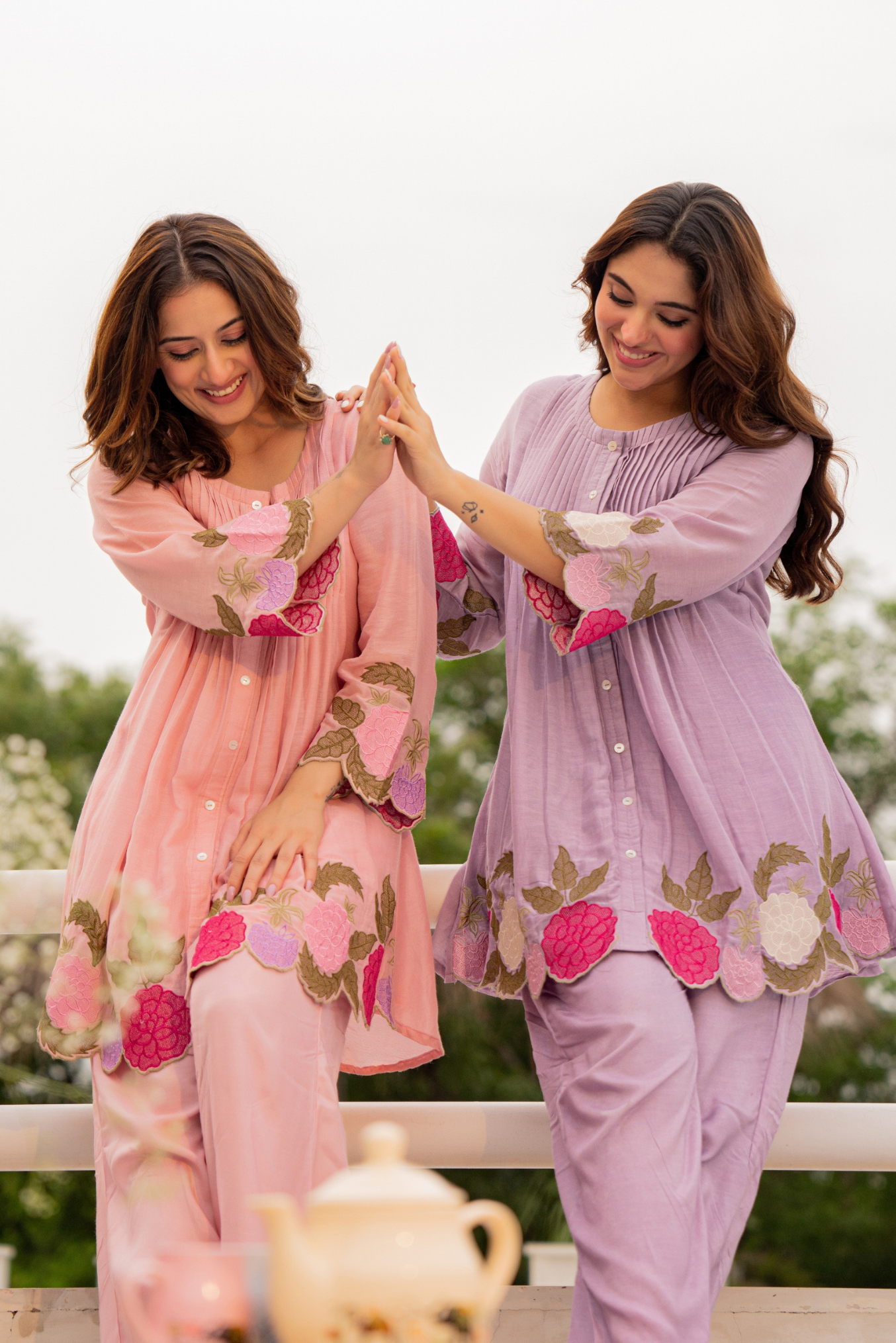 Peach Bloom Mul Chanderi Set